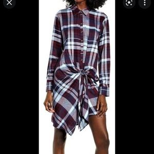 Socialite plaid tie waist flannel dress